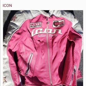 Icon Kitty motorcycle jacket with matching helmet
